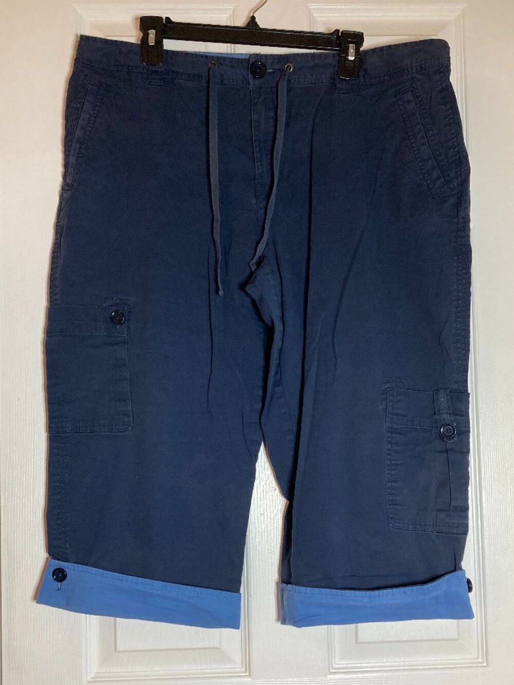 NORTHCREST Navy Blue Cargo Capris with Light Blue Cuff 18